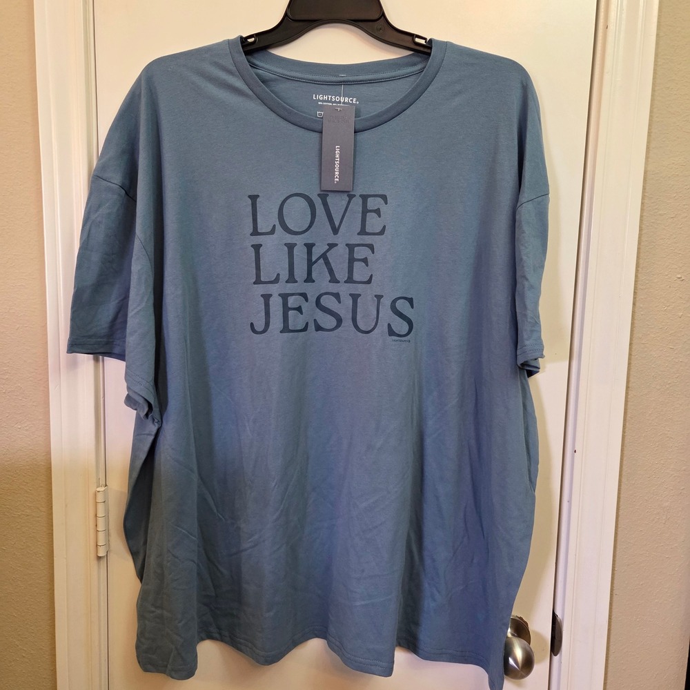 LightSource Love Like Jesus Graphic Tee Blue Boxy Fit Unisex 3XL NWT